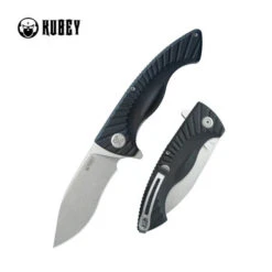 Kubey Timberwolf Folding Knife Black G10 Handle 14C28N Kurki Plain Edge Stonewash Finish KU208D