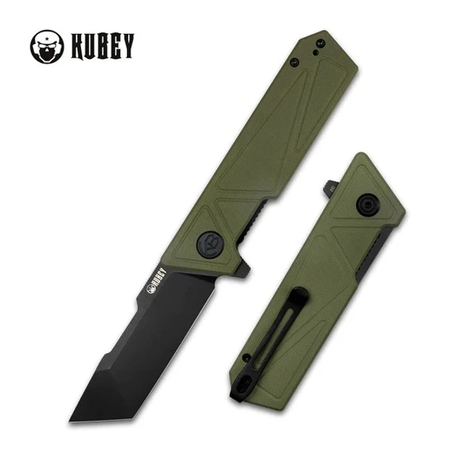 Kubey Avenger Folding Knife Green G10 Handle D2 Tanto Point Plain Edge Blackwash Finish 104F 1 Kubey Avenger Folding Knife Green G10 Handle D2 Tanto Point Plain Edge Blackwash Finish 104F
