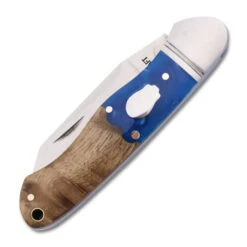 RoseCraft Ocoee Folding Knife Blue Resin Burl Handle D2 Plain Edge RCT009-BW -White Mountain Knives 1 RCT009 BW Front Closed 58036.1739553609