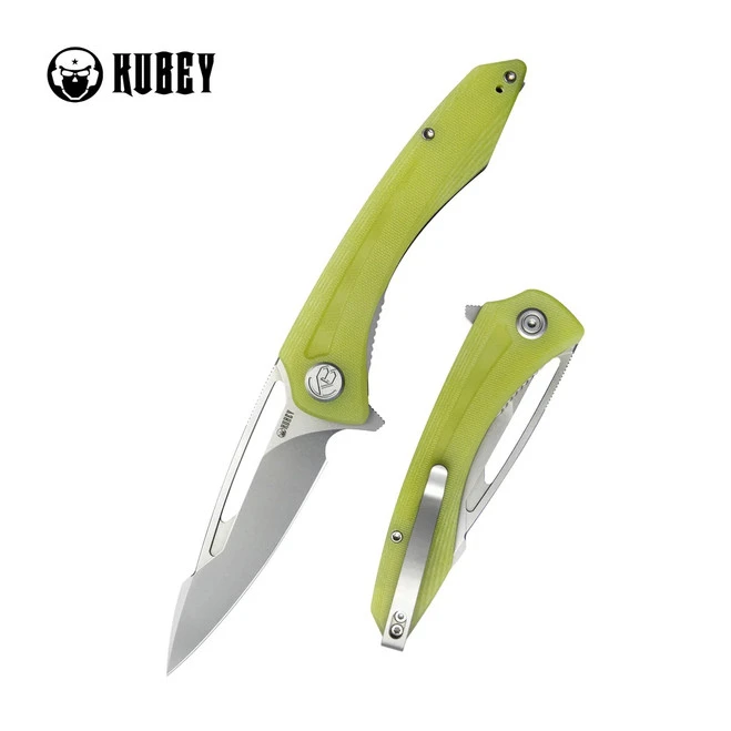 Kubey Merced Folding Knife Translucent Yellow G10 Handle AUS-10 Drop Point Plain Edge Beadblast Finish KU345H 1 Kubey Merced Folding Knife Translucent Yellow G10 Handle AUS-10 Drop Point Plain Edge Beadblast Finish KU345H