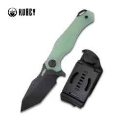 Kubey Golf EDC Fixed Blade Knife Jade G10 Handle AUS-10 Tanto Point Plain Edge Blackwash Finish KU230D