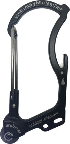 Outdoor Element Firebiner Survival Black Ti Coated Carabiner Everspark Fire Wheel F1GSBLK