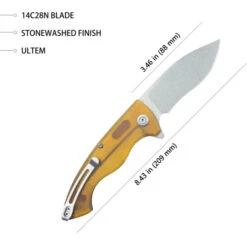 Kubey Timberwolf Folding Knife Yellow Ultem Handle 14C28N Kurki Plain Edge Stonewash Finish KU208E -White Mountain Knives 2 f2c778dc 0887 4f58 bc8c 6cbf36807248 29434.1744886818