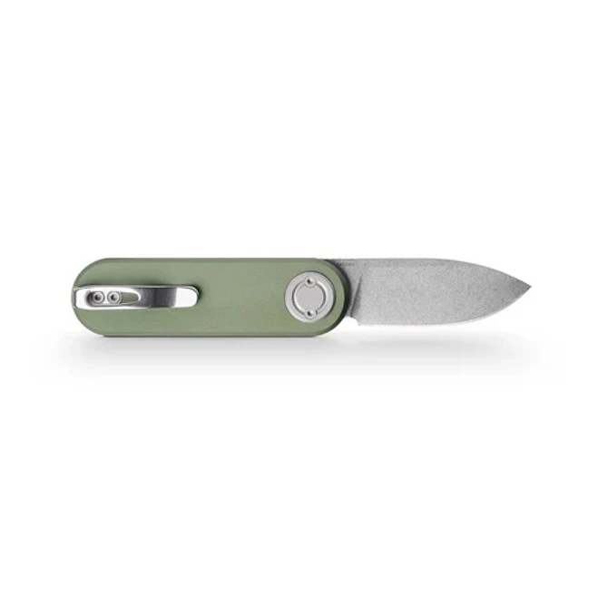 Vosteed Corgi V Folding Knife Green Aluminum Handle 14C28N Drop Point Plain Edge Stonewash Finish A3702 3 Vosteed Corgi V Folding Knife Green Aluminum Handle 14C28N Drop Point Plain Edge Stonewash Finish A3702 - Image 3