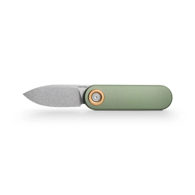Vosteed Corgi V Folding Knife Green Aluminum Handle 14C28N Drop Point Plain Edge Stonewash Finish A3702 5 Vosteed Corgi V Folding Knife Green Aluminum Handle 14C28N Drop Point Plain Edge Stonewash Finish A3702 - Image 5