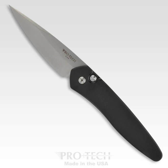Pro-Tech 3405 Newport Auto Knife Solid Black Aluminum Handle S35VN Plain Edge Stonewash Finish 2 Pro-Tech 3405 Newport Auto Knife Solid Black Aluminum Handle S35VN Plain Edge Stonewash Finish - Image 2