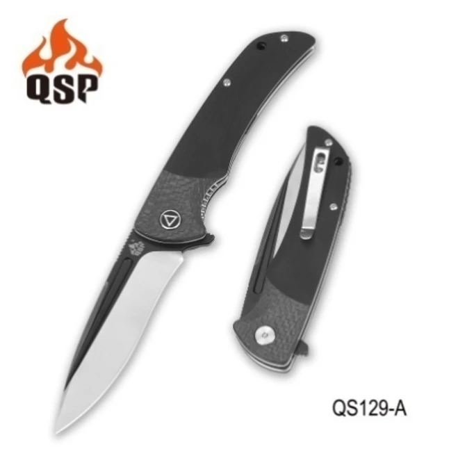 QSP Harpyie Liner Lock Knife Black G10 + CF Handle Plain Black Satin S35VN QS129-A 1 QSP Harpyie Liner Lock Knife Black G10 + CF Handle Plain Black Satin S35VN QS129-A