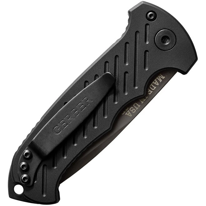 Gerber 06 Button Lock Auto Knife Black Aluminum Handle 30V Drop Point Plain Black Blade 30-001295N 2 Gerber 06 Button Lock Auto Knife Black Aluminum Handle 30V Drop Point Plain Black Blade 30-001295N - Image 2
