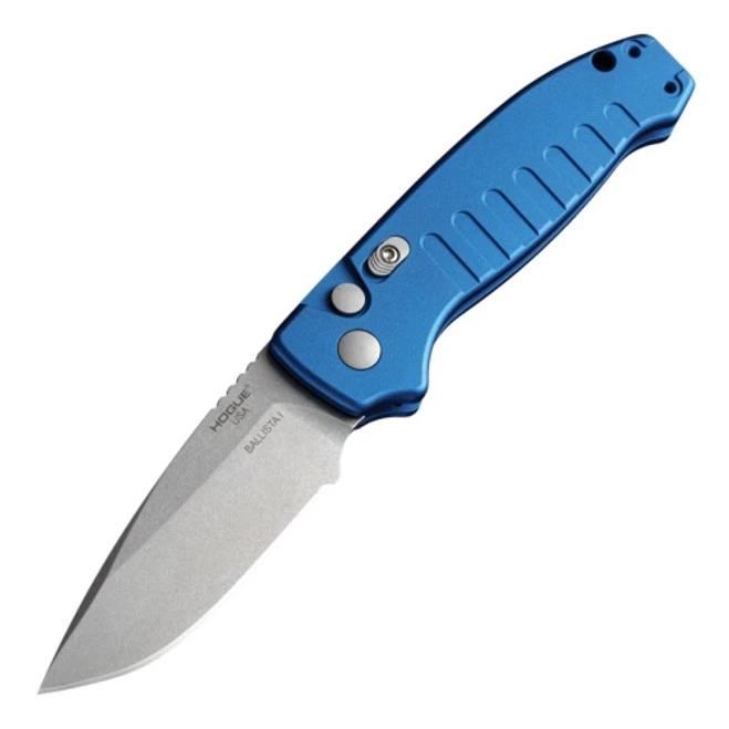 Hogue Ballista Stone Tumbled Matte Blue Aluminum Frame Automatic Folder 154CM Drop Point Blade 64133 1 Hogue Ballista Stone Tumbled Matte Blue Aluminum Frame Automatic Folder 154CM Drop Point Blade 64133