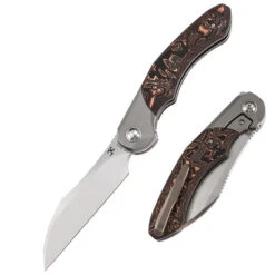 Kansept Cosmos Folding Knife Titanium/Copper Carbon Fiber Handle 20CV Wharncliffe Plain Edge Stonewash Finish K1059A1