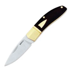 Begg Drop Point Mini Red Folding Knife Black G10/Brass Handle 14C28N Plain Edge BG045