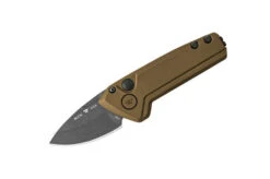 Buck 839 Mini Deploy Auto Knife Bronze Aluminum Handle 154CM Drop Point Plain Black Blade 0839BRS1-B