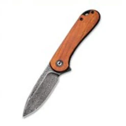 Civivi Elementum Folding Knife Orange Cuibourtia Wood Handle Damascus Plain Edge C907DS-2