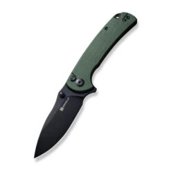Sencut Pulsewave Folding Knife Green Canvas Micarta Handle 9Cr18MoV Drop Point Plain Black Blade S23032-3