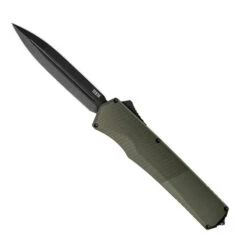 Tekto A5 Spry Out The Front Automatic Knife Green Aluminum Handle S35VN Spear Point Plain Black Blade