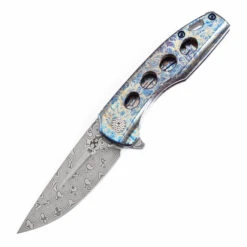 Kansept Cassowary Folding Knife Titanium/Lightning Strike Handle Damascus Plain Edge K2065A3