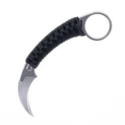 Bastinelli Pika Fixed Blade Knife Karambit Black Cord Wrapped Handle N690 Karambit Plain Edge Stonewash Finish BAS202W