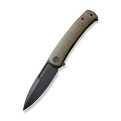 Civivi Caetus Folding Knife Green Burlap Micarta Handle 14C28N Spear Point Plain Edge Black Stonewash Finish C21025C-3