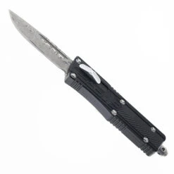Cobra Tec Small Sindwinder OTF Knife Black Aluminum Handle Drop Point Damascus Blade SBSWDNSDAM