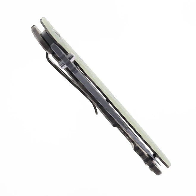 Hinderer Eklipse Skinny Slicer 3.5" Folding Knife Working Finish Magnacut Blade Translucent Green G10 Handle Battle Bronze Titanium 5 Hinderer Eklipse Skinny Slicer 3.5" Folding Knife Working Finish Magnacut Blade Translucent Green G10 Handle Battle Bronze Titanium - Image 5