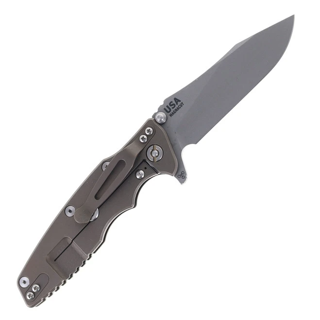 Hinderer Eklipse Skinny Slicer 3.5" Folding Knife Working Finish Magnacut Blade Translucent Green G10 Handle Battle Bronze Titanium 2 Hinderer Eklipse Skinny Slicer 3.5" Folding Knife Working Finish Magnacut Blade Translucent Green G10 Handle Battle Bronze Titanium - Image 2