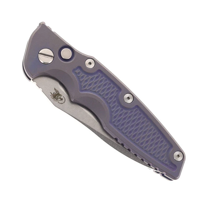 Hinderer Eklipse 3.5" Spearpoint Automatic Folding Knife Battle Purple Handle Stonewashed Blade 3 Hinderer Eklipse 3.5" Spearpoint Automatic Folding Knife Battle Purple Handle Stonewashed Blade - Image 3
