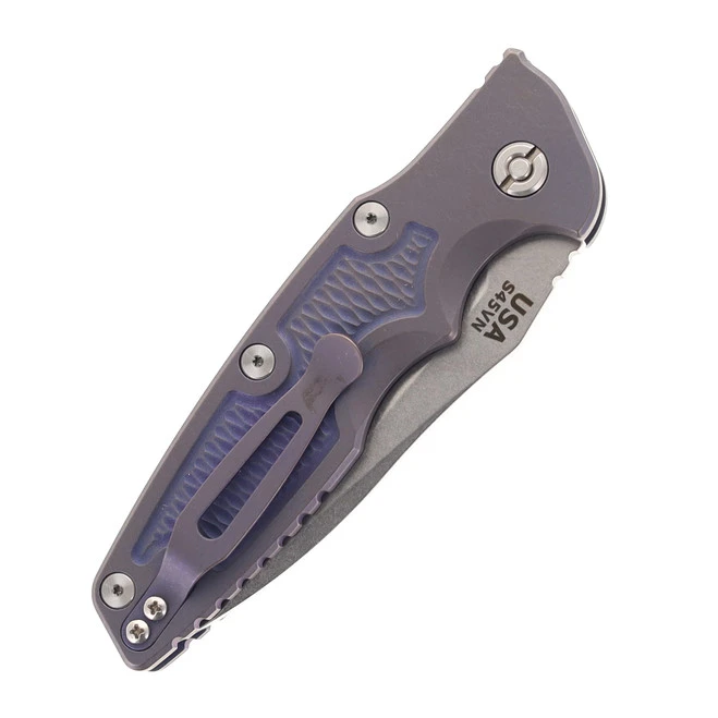 Hinderer Eklipse 3.5" Spearpoint Automatic Folding Knife Battle Purple Handle Stonewashed Blade 4 Hinderer Eklipse 3.5" Spearpoint Automatic Folding Knife Battle Purple Handle Stonewashed Blade - Image 4