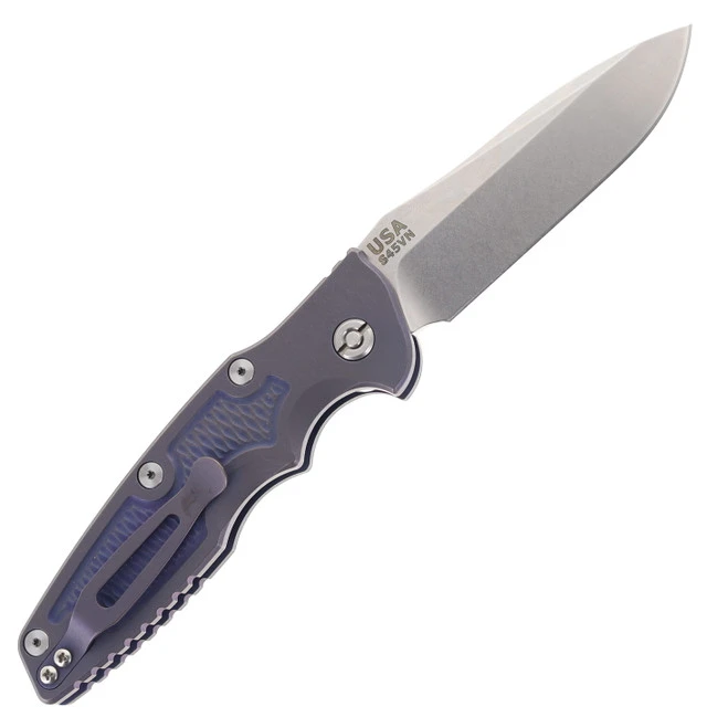 Hinderer Eklipse 3.5" Spearpoint Automatic Folding Knife Battle Purple Handle Stonewashed Blade 2 Hinderer Eklipse 3.5" Spearpoint Automatic Folding Knife Battle Purple Handle Stonewashed Blade - Image 2