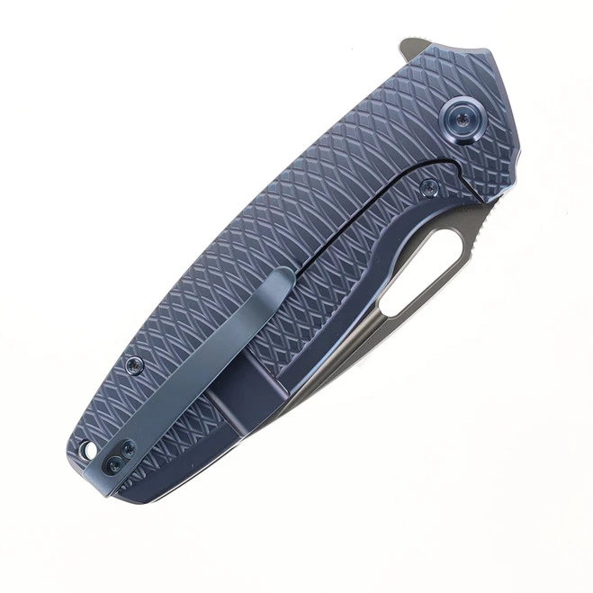 Kubey Tityus Folding Knife Blue Textured Titanium Handle 14C28N Drop Point KB360F 4 Kubey Tityus Folding Knife Blue Textured Titanium Handle 14C28N Drop Point KB360F - Image 4