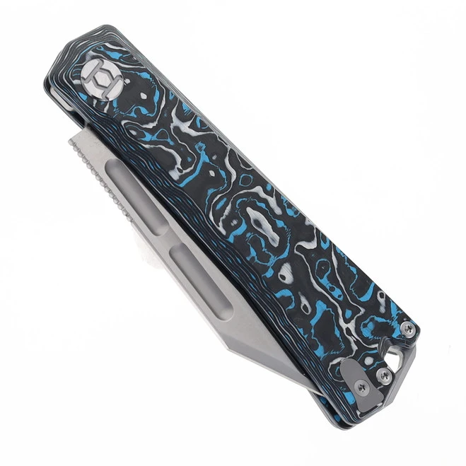 Kunwu Geezer Folding Knife Blue Resin Carbon Fiber Handle Elmax Plain Edge Satin Finish J708A-2 3 Kunwu Geezer Folding Knife Blue Resin Carbon Fiber Handle Elmax Plain Edge Satin Finish J708A-2 - Image 3