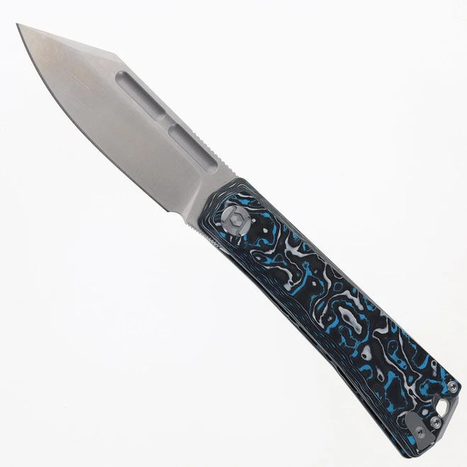 Kunwu Geezer Folding Knife Blue Resin Carbon Fiber Handle Elmax Plain Edge Satin Finish J708A-2 1 Kunwu Geezer Folding Knife Blue Resin Carbon Fiber Handle Elmax Plain Edge Satin Finish J708A-2