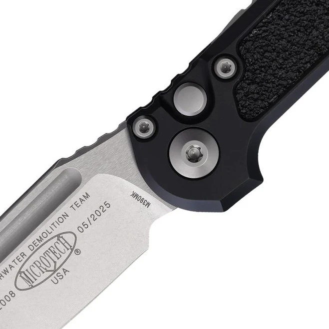 Microtech Side-Opening LUDT Button Lock GenIII Auto Knife Black Aluminum Handle M390MK Plain Edge Stonewash Finish MCT113510 1 Microtech Side-Opening LUDT Button Lock GenIII Auto Knife Black Aluminum Handle M390MK Plain Edge Stonewash Finish MCT113510