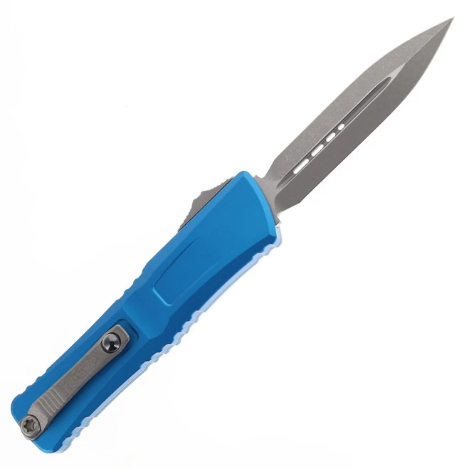 Microtech Combat Troodon Gen III OTF Automatic Knife Blue  Aluminum Handle Dagger Apocalyptic Standard M390 Blade 1142-10 APBL - Image 2