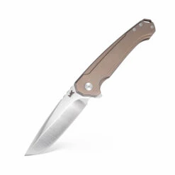 MK Knives & Tools Ingeni Folding Knife Bronze Titanium Handle S90V Drop Point Plain Edge Satin Finish