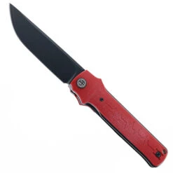 Petrified Fish Folding Knife Red G10 Handle K110 Plain Edge Black Stonewash Finish PFB04RMDW