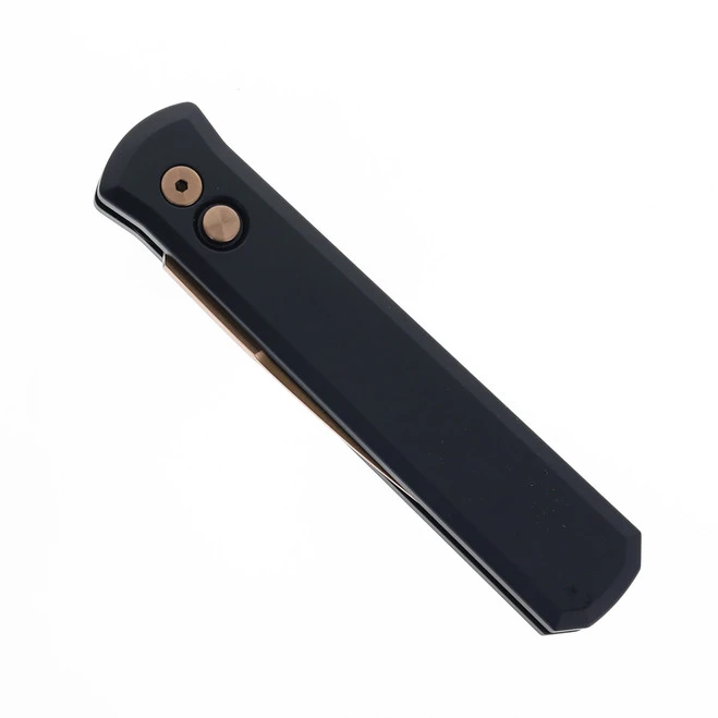Pro-Tech Godfather Auto Knife Black Aluminum Handle 154CM Spear Point Plain Rose Gold Blade 921-RG 3 Pro-Tech Godfather Auto Knife Black Aluminum Handle 154CM Spear Point Plain Rose Gold Blade 921-RG - Image 3