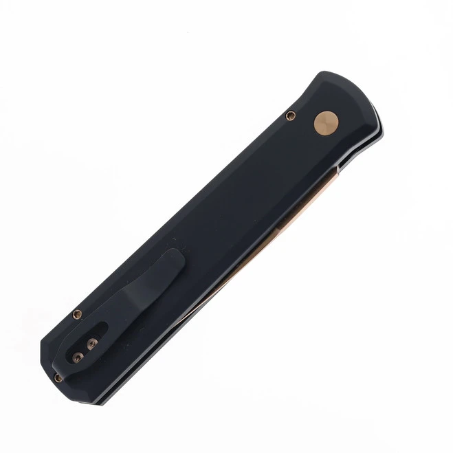 Pro-Tech Godfather Auto Knife Black Aluminum Handle 154CM Spear Point Plain Rose Gold Blade 921-RG 4 Pro-Tech Godfather Auto Knife Black Aluminum Handle 154CM Spear Point Plain Rose Gold Blade 921-RG - Image 4