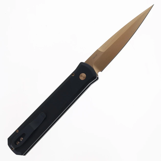 Pro-Tech Godfather Auto Knife Black Aluminum Handle 154CM Spear Point Plain Rose Gold Blade 921-RG 2 Pro-Tech Godfather Auto Knife Black Aluminum Handle 154CM Spear Point Plain Rose Gold Blade 921-RG - Image 2