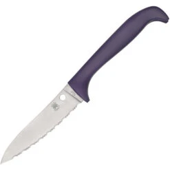 Spyderco Counter Critter Purple Handle Kitchen Knife Satin 7Cr17MoV Serrated Blade K21SPR