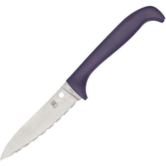 Spyderco Counter Critter Purple Handle Kitchen Knife Satin 7Cr17MoV Serrated Blade K21SPR 1 Spyderco Counter Critter Purple Handle Kitchen Knife Satin 7Cr17MoV Serrated Blade K21SPR