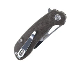 TwoSun Button Lock Folding Knife Black Linen Micarta Handle D2 Plain Edge TS399 -White Mountain Knives TS 399 04 03901.1676571146