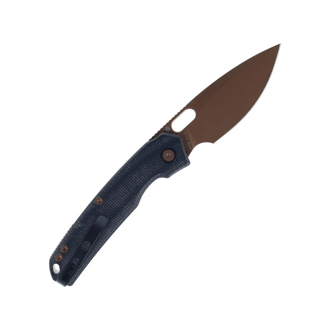 WMK Exclusive Vosteed Psyop Folding Knife Black Micarta Handle Elmax Copper PVD Finish A2216 2 WMK Exclusive Vosteed Psyop Folding Knife Black Micarta Handle Elmax Copper PVD Finish A2216 - Image 2