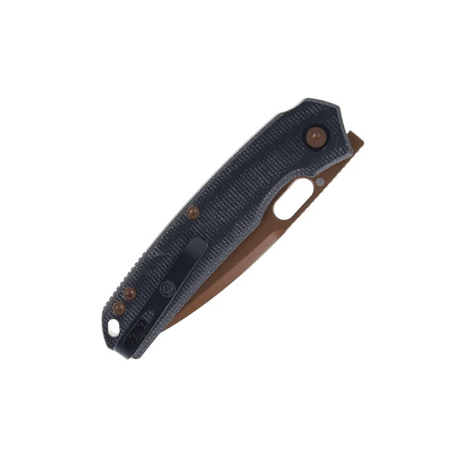 WMK Exclusive Vosteed Psyop Folding Knife Black Micarta Handle Elmax Copper PVD Finish A2216 4 WMK Exclusive Vosteed Psyop Folding Knife Black Micarta Handle Elmax Copper PVD Finish A2216 - Image 4