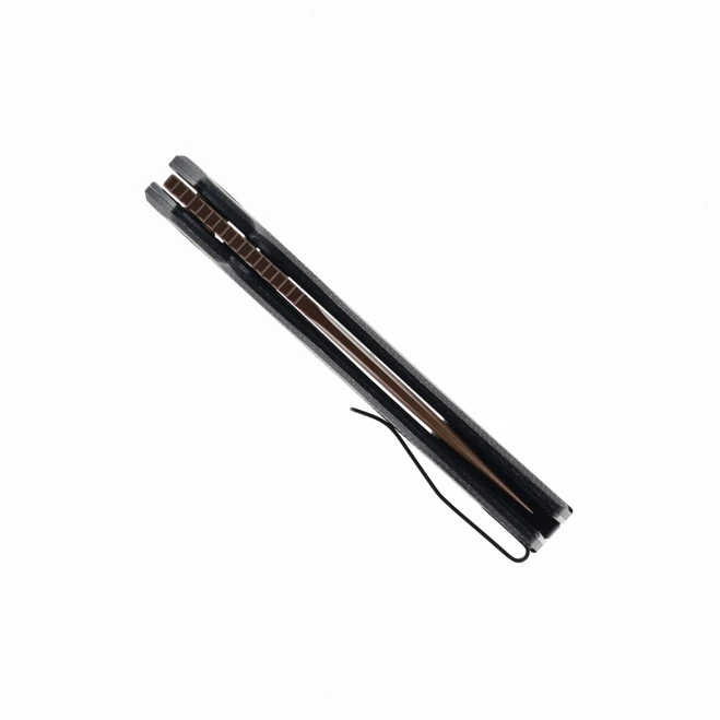 WMK Exclusive Vosteed Psyop Folding Knife Black Micarta Handle Elmax Copper PVD Finish A2216 5 WMK Exclusive Vosteed Psyop Folding Knife Black Micarta Handle Elmax Copper PVD Finish A2216 - Image 5