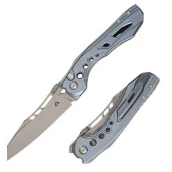 CMB Devourer Folding Knife Blue Titanium Handle M390 Plain Edge Stonewash Finish CMB-16D