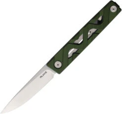 Ruike Liner Lock Folding Knife Green Aluminum Handle 14C28N Plain Edge Satin Finish P878AG