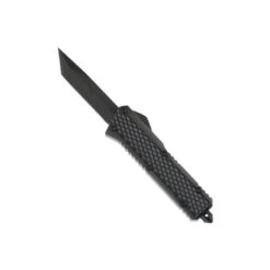 Tekto Blitzar OTF Auto Knife Black Zinc Alloy Handle D2 American Tanto Plain Black Blade