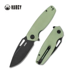 Kubey Tityus Folding Knife Jade G10 Handle Plain Edge Dark Stonewash Finish KU322E
