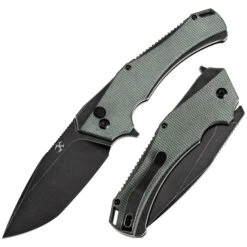 Kansept Hellx Folding Knife Green Micarta Handle D2 Plain Edge Black Stonewash Finish T1008F1