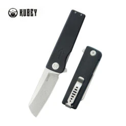 Kubey Sailor Flipper Folding Knife Black G10 Handle 14C28N Plain Edge Stonewash KU317H